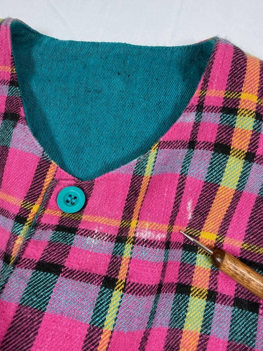VINTAGE YAKKITY YAK 1990s Reversible Plaid Vest & Shorts Set Size 5 Cotton Rayon